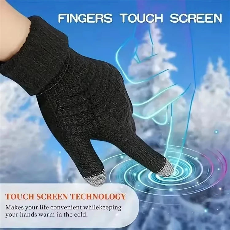 Thermal Touchscreen Gloves for Winter Windproof Anti-slip Knitted Gloves with Elastic Cuff for Outdoor Skiing Fishing Hiking
