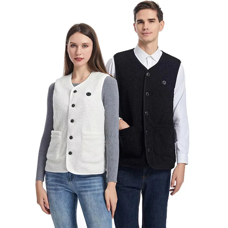 16 Areas Heated Vest Teddy Velvet V-neck for Men Women USB Electric Temperature Control Vest 3-speed Adjustable Heating Jacket