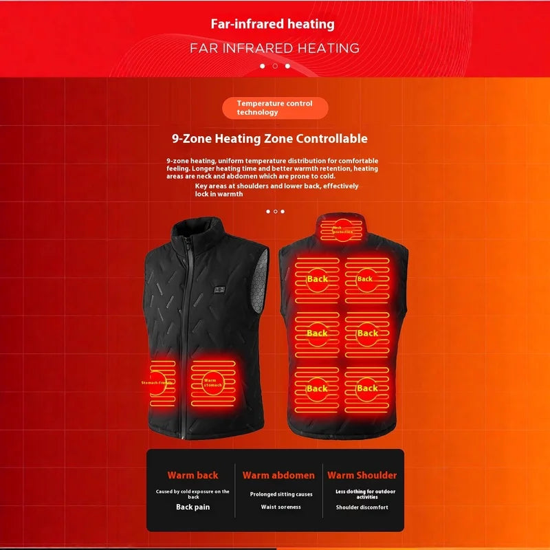 2025 New Heated Vest for Men 9 Heating Zones Dual Control Electric Warming Vest USB Smart Heating Waistcoat Ladies&