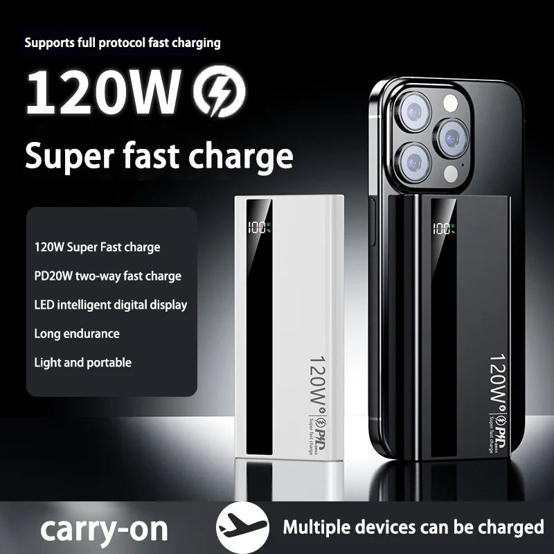500000mAh High Capacity Power Bank 120W Super Fast Charging Portable External Battery Powerbank for iPhone Huawei