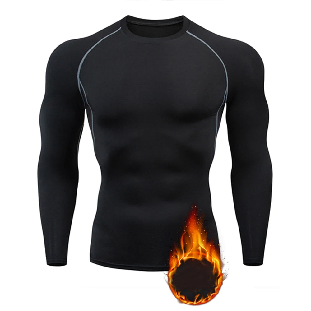 Men Thermal Underwear Thermal Shirt Tops Fleece Undershirt Round Neck t-Shirt Inner Wear Compression Shirts Winter Man Clothes