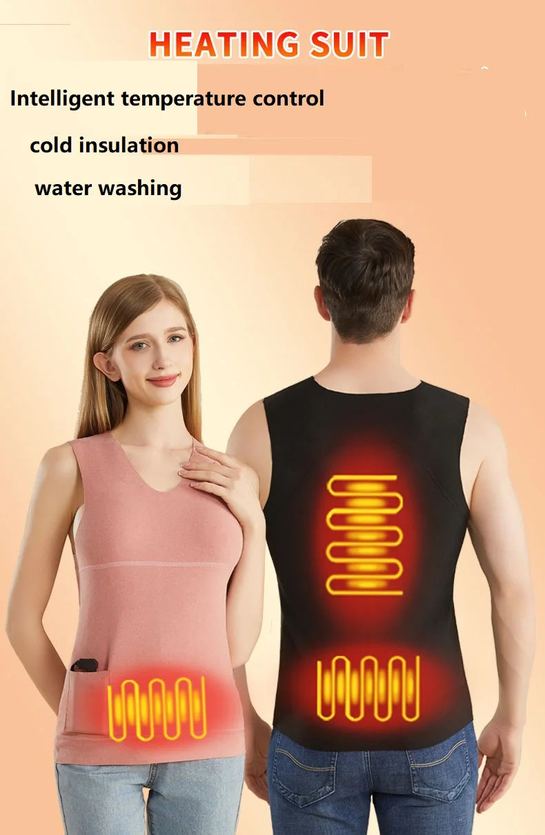 Heated Jacket Men Women Warm Seamless Vest USB Self Heating Jacket Ski Camping Hiking Heated suede Winter Clothes Washed