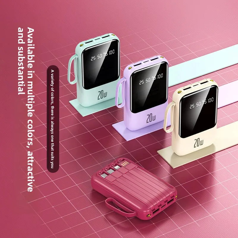 Large capacity 20000 mAh power bank with built-in charging cable and mobile power lithium polymer battery power bank