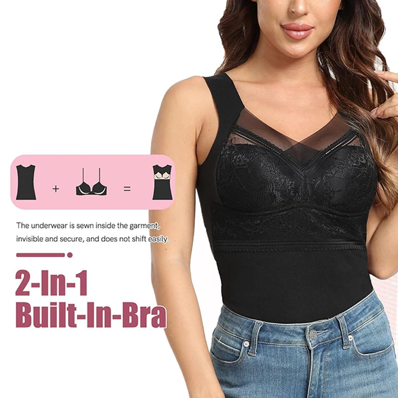 Thermal Tank Top for Women Cold Weather Warm Underwear Vest with buit-in Bra Lace Camisole Undershirt Tops Soft Under Clothes