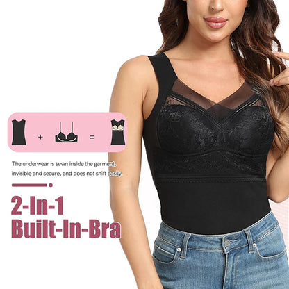 Thermal Tank Top for Women Cold Weather Warm Underwear Vest with buit-in Bra Lace Camisole Undershirt Tops Soft Under Clothes