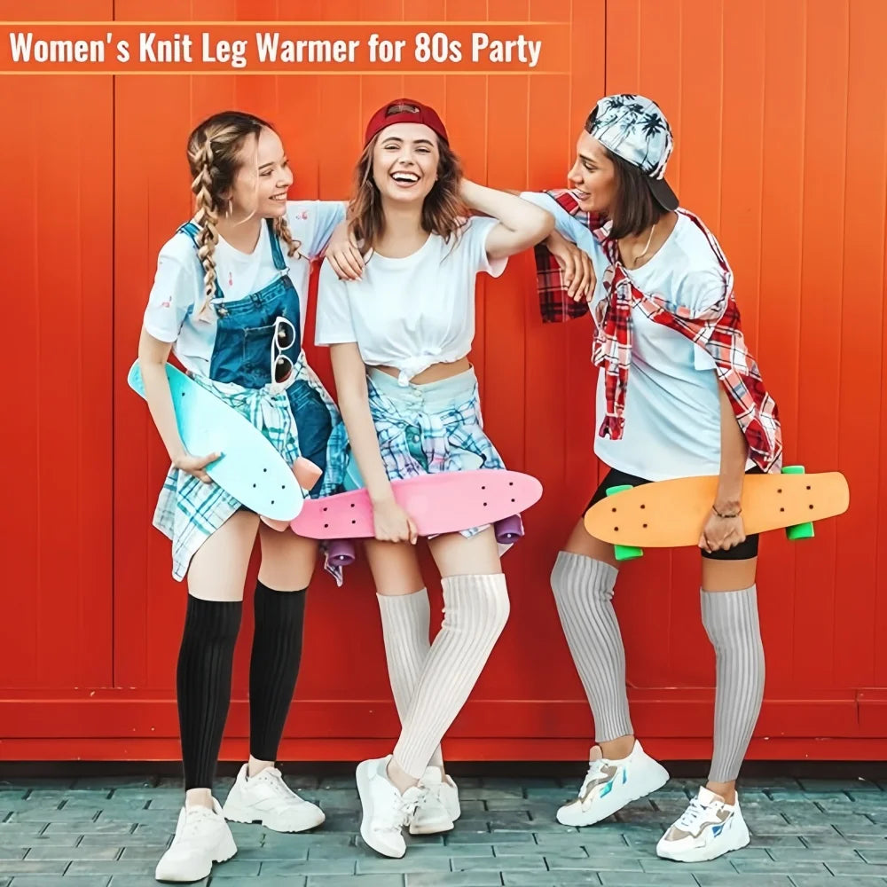 Heated Retro Fashion Knit Leg Warmers for Women - Party Dance Sports Yoga Running Hiking Warm-Up Knitted Leggings