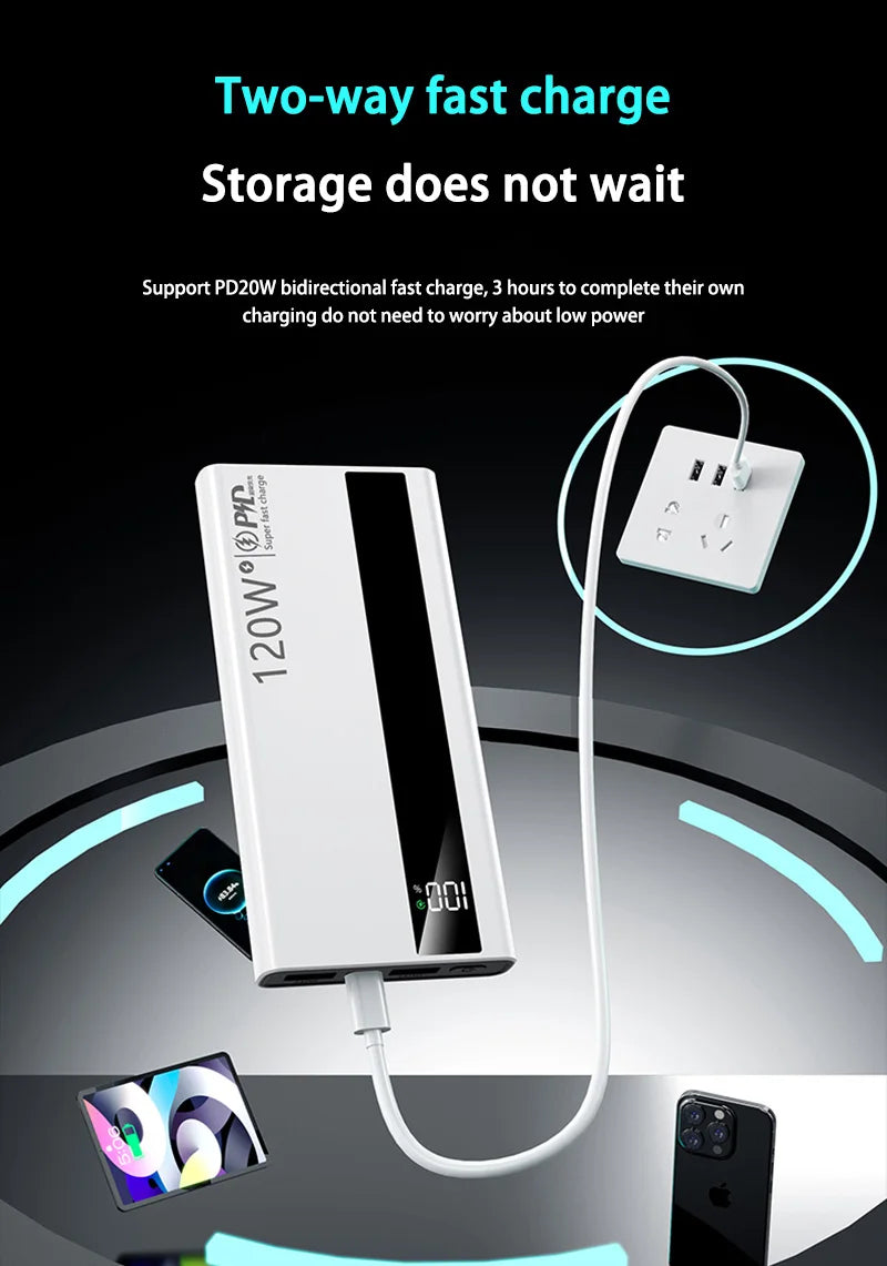 500000mAh High Capacity PowerBank 120W Super Fast Charging Portable External Battery Powerbank for iphone Huawei