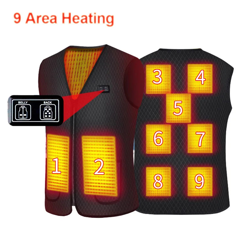 16 Areas Heated Vest USB Infrared Heating Vest Jacket Unisex Winter Electric Heated Vest Outdoor Sports Hiking Oversized M-4XL