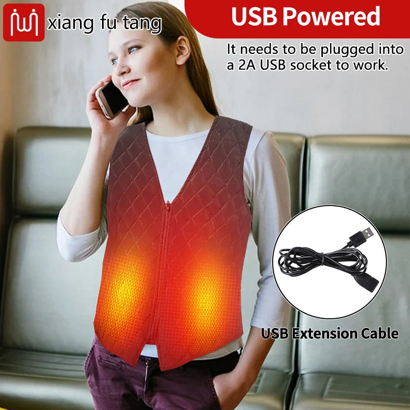 Winter Heated Vest USB-Powered 3 Heat Settings Relieves Shoulder Back Lumbar Muscle Stiffness Soreness Boosts Blood Circulation