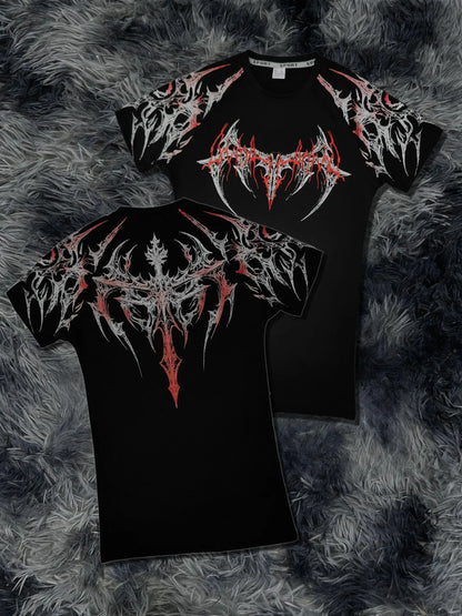 Compression T-shirt Gothic Metal Print  Men Women Punk Streetwear Short Sleeve Fitness Top Slim Fit Y2k Aesthetic Unisex Gym Tee