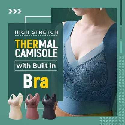 Thermal Tank Top for Women Cold Weather Warm Underwear Vest with buit-in Bra Lace Camisole Undershirt Tops Soft Under Clothes