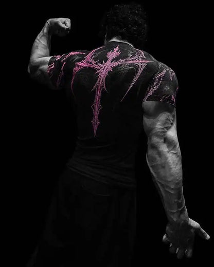 Compression T-shirt Gothic Metal Print  Men Women Punk Streetwear Short Sleeve Fitness Top Slim Fit Y2k Aesthetic Unisex Gym Tee