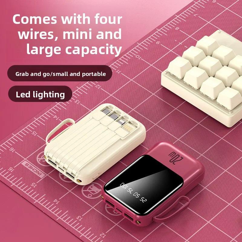 Large capacity 20000 mAh power bank with built-in charging cable and mobile power lithium polymer battery power bank