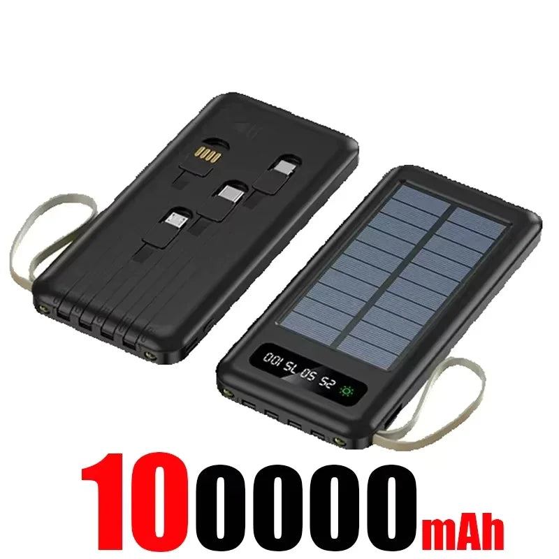 Solar Power Bank 500000mAh Fast Charging Powerbank High Capacity Portable Mobile Power Flashlight Built in 4 Cables Battery