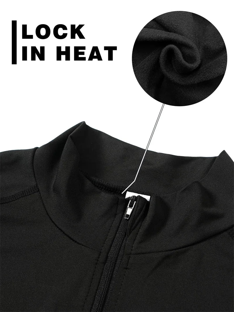 Zipper Thermal Compression Shirts for Men Winter Warm Fleece Lined Athletic Baselayer Tops for Ski Running Cycling Gym Workout