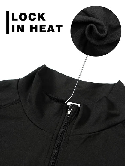 Zipper Thermal Compression Shirts for Men Winter Warm Fleece Lined Athletic Baselayer Tops for Ski Running Cycling Gym Workout