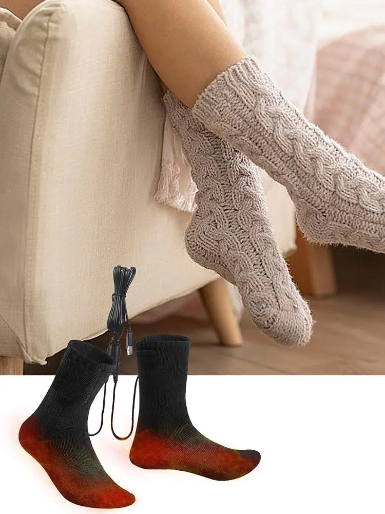 Winter Heated Socks Electric Socks for Men USB Electric Heated Socks Warm Cotton Socks with Fast Heating and Long Warmth