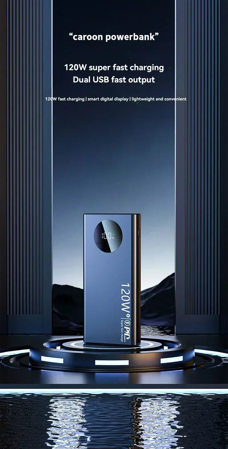 120W Power Bank 50000mAh PD Super Fast Charging Power Bank Portable High Capacity External Battery With Digital Display