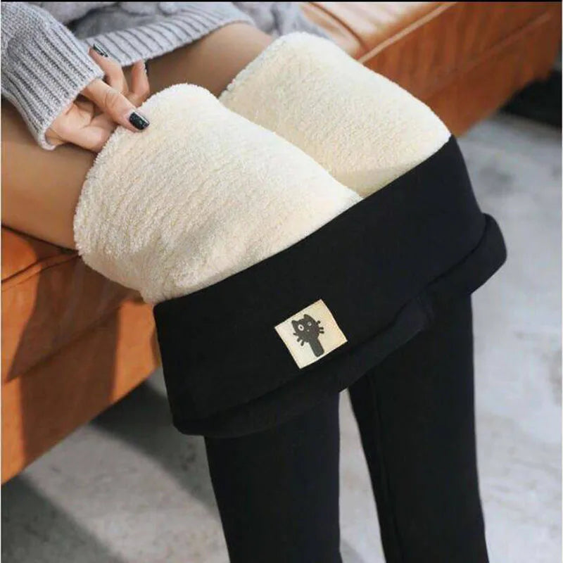 Winter Thicken Warm Leggings Women Lamb Cashmere Joggers High Waist Fleece Elastic Tights Warm Tights Pants Slim Velvet Legging