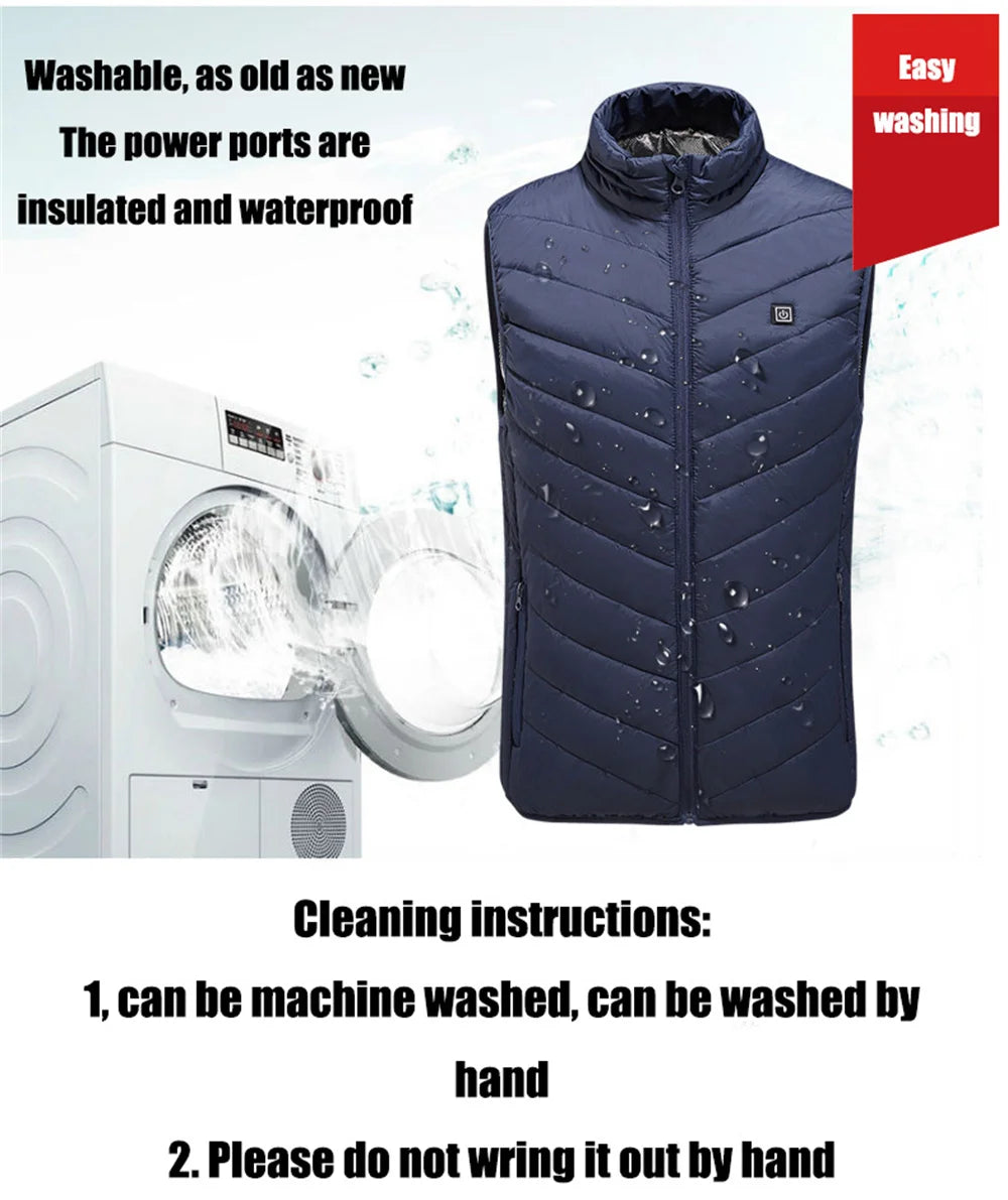 Heated Vest for Men and Women, USB Heated Jacket, Sportswear, Coat, Outdoor, Hunting, New, 9 Areas, 4XL, Winter