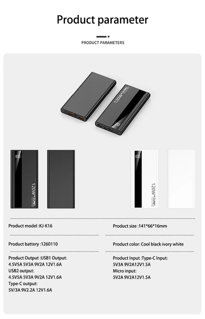 500000mAh High Capacity PowerBank 120W Super Fast Charging Portable External Battery Powerbank for iphone Huawei