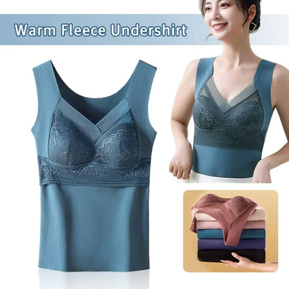 Thermal Tank Top for Women Cold Weather Warm Underwear Vest with buit-in Bra Lace Camisole Undershirt Tops Soft Under Clothes