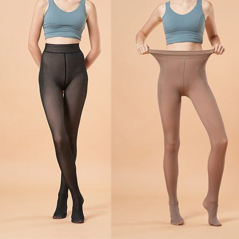 Women Thermal Leggings Winter Warm Sexy Elastic Translucent Pantyhose Female Fleece Thermal High Waist Slim Thicken Tight Pants