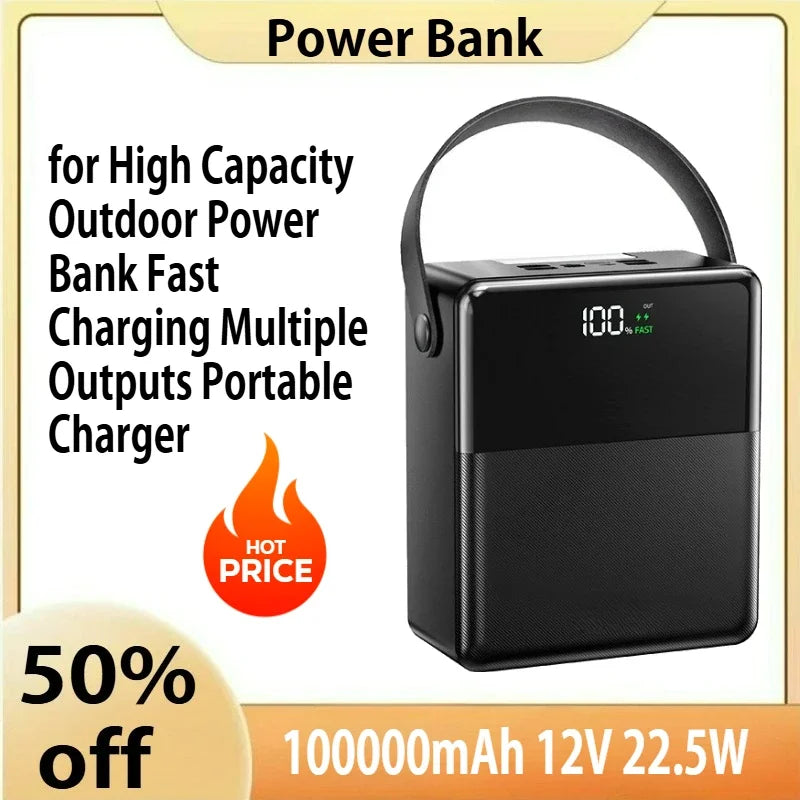 100000mAh 12V 22.5W High Capacity Outdoor Power Bank Fast Charging Multiple Outputs Portable Charger
