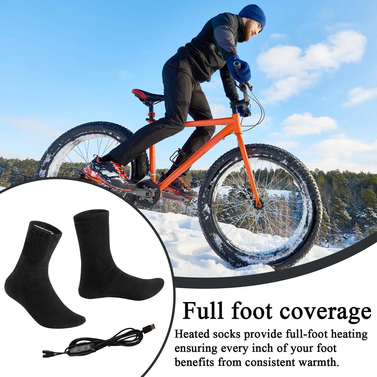 Heated Socks USB Electric Heating Warm Comfortable for Ski Snowboarding Winter Sports Outdoor Activities Travel Camping Home