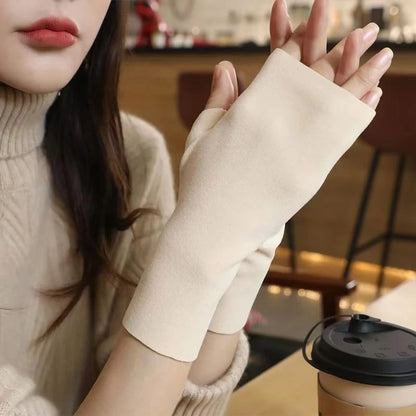 Thin Touchscreen Gloves Women Thermal German Velvet Half Finger Mittens Convertible for Warmth  Phone Use