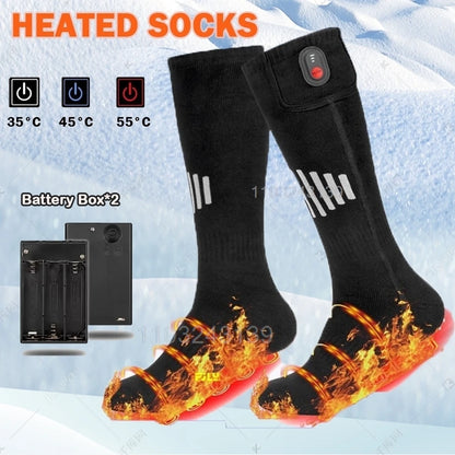 Winter Heated Socks With Battery Box Thermal Socks Women Men Heating Foot Warmer Electric Fever Socks Hiking Ski Warm Outdoor