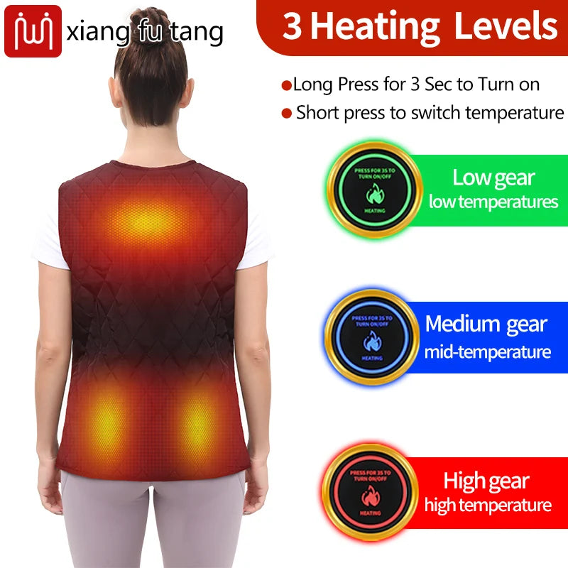 Winter Heated Vest USB-Powered 3 Heat Settings Relieves Shoulder Back Lumbar Muscle Stiffness Soreness Boosts Blood Circulation