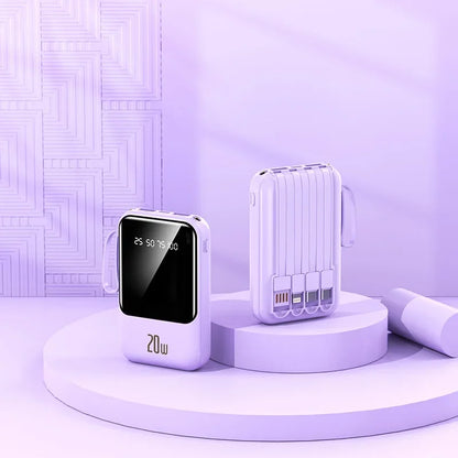 Large capacity 20000 mAh power bank with built-in charging cable and mobile power lithium polymer battery power bank