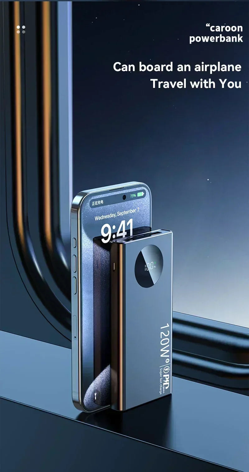 200000mAh Power Bank 120W Super Fast Charging Power Bank High Capacity External Battery With Digital Display For Iphone Xiaomi