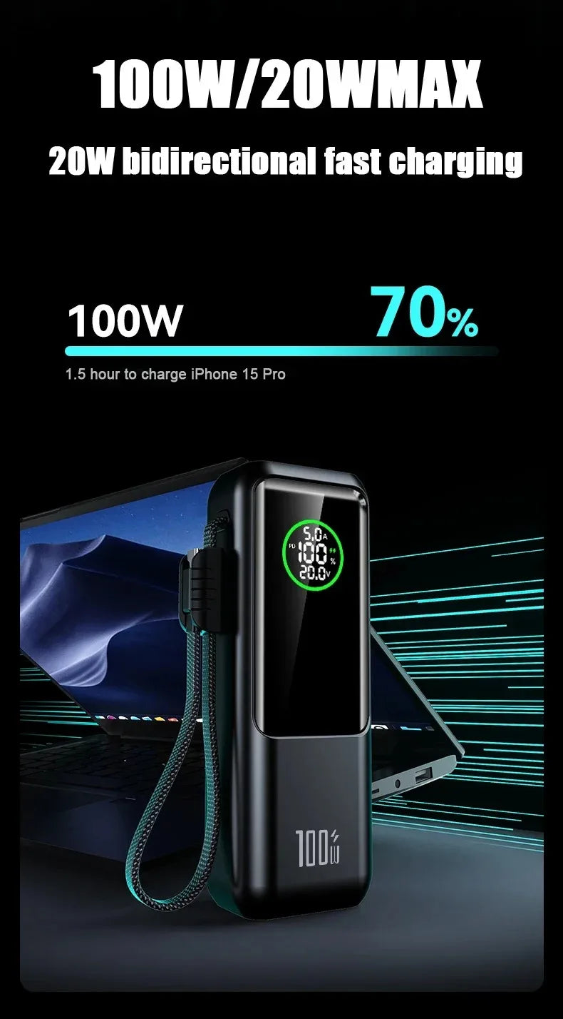 30000mAh Super Capacity Power Bank 100W Super Fast Charging Mobile Power Portable External Power For IOS Android Laptop Tablet