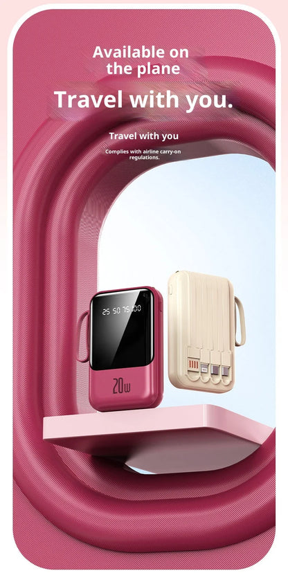 Large capacity 20000 mAh power bank with built-in charging cable and mobile power lithium polymer battery power bank