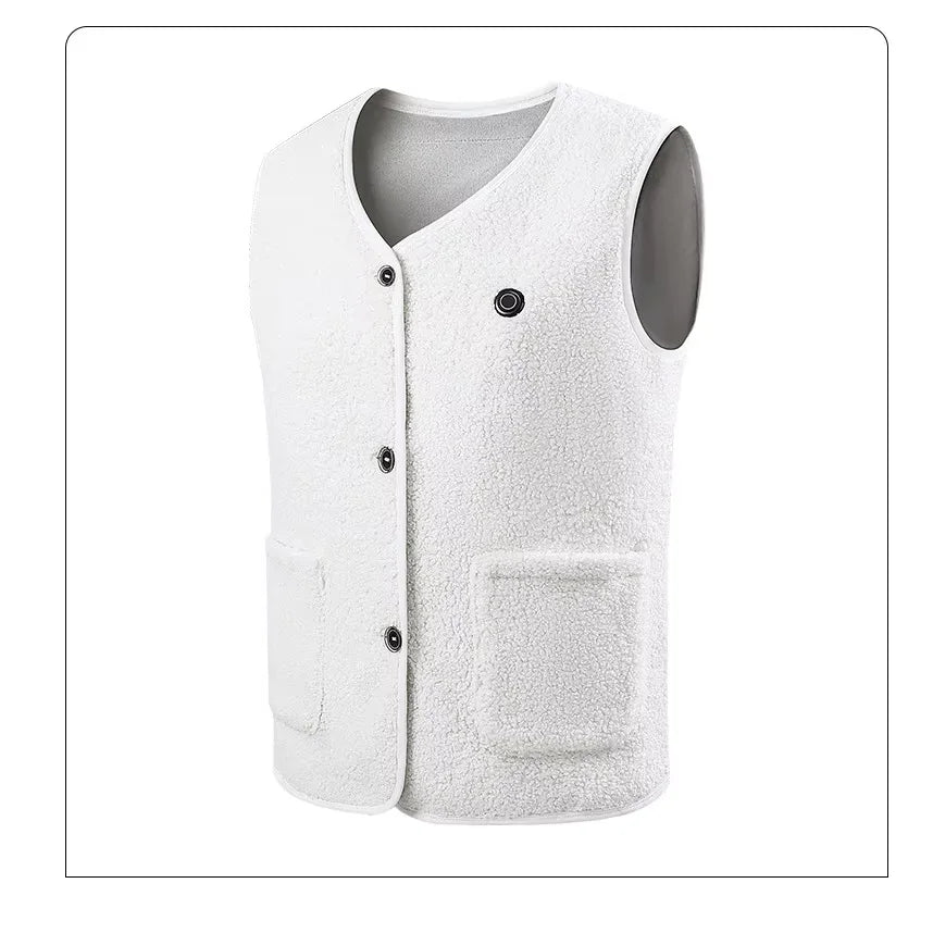 16 Areas Heated Vest Teddy Velvet V-neck for Men Women USB Electric Temperature Control Vest 3-speed Adjustable Heating Jacket