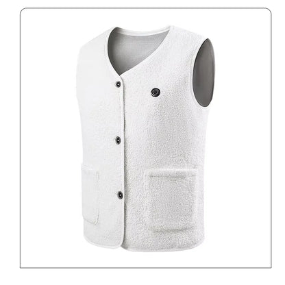 16 Areas Heated Vest Teddy Velvet V-neck for Men Women USB Electric Temperature Control Vest 3-speed Adjustable Heating Jacket