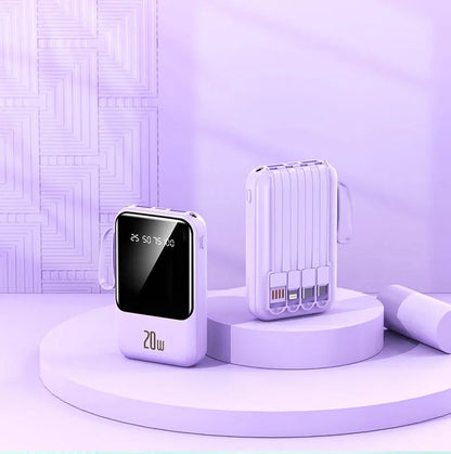 Large capacity 20000 mAh power bank with built-in charging cable and mobile power lithium polymer battery power bank