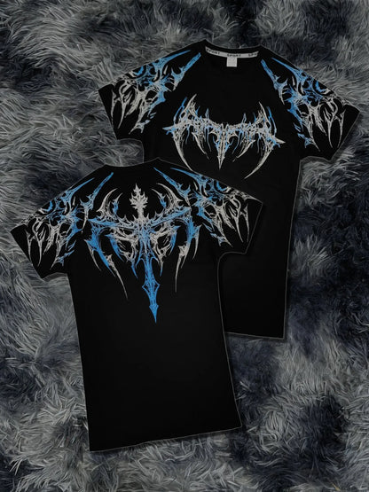 Compression T-shirt Gothic Metal Print  Men Women Punk Streetwear Short Sleeve Fitness Top Slim Fit Y2k Aesthetic Unisex Gym Tee