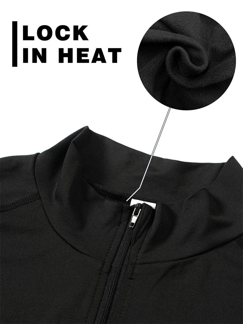 Zipper Thermal Compression Shirts for Men Winter Warm Fleece Lined Athletic Baselayer Tops for Ski Running Cycling Gym Workout