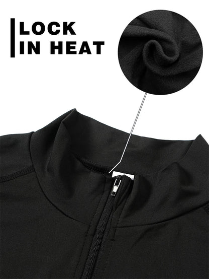 Zipper Thermal Compression Shirts for Men Winter Warm Fleece Lined Athletic Baselayer Tops for Ski Running Cycling Gym Workout