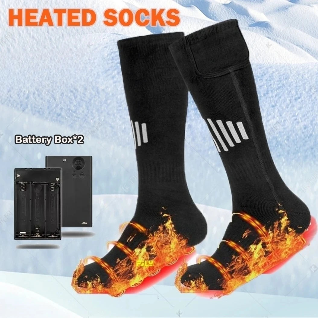 Winter Heated Socks with Battery Box Thermal Socks Women Men Heating Foot Warmer Electric Fever Socks Hiking Ski Warm Outdoor