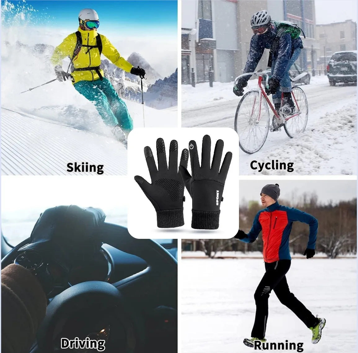 Touch Screen Winter Gloves Men Women Warm Water Resistant Windproof Thermal for Driving Running Ski Riding