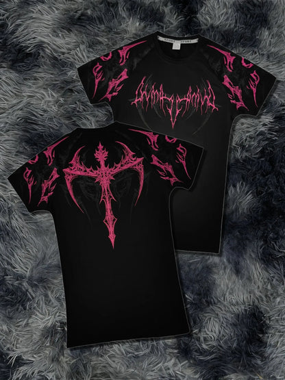 Compression T-shirt Gothic Metal Print  Men Women Punk Streetwear Short Sleeve Fitness Top Slim Fit Y2k Aesthetic Unisex Gym Tee