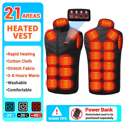 21 Heated Vest Winter Electric Heated Jackets Men Women Sportswear Heated Coat Coat Motorcycle USB Heating Jacket For Camping