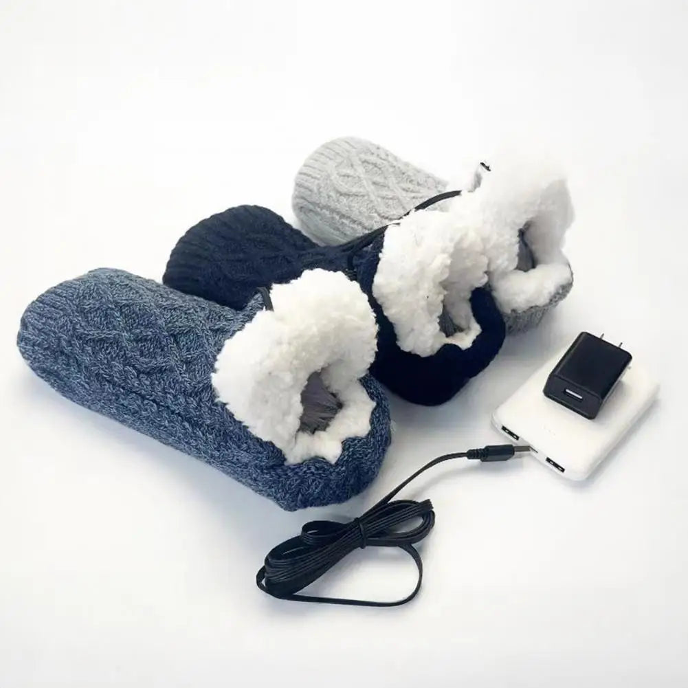 Winter USB Heated Socks Electric Knitted Heating Sock Warmth Outdoor Heated Boots Winter Thermal Socks Christmas Winter Socks