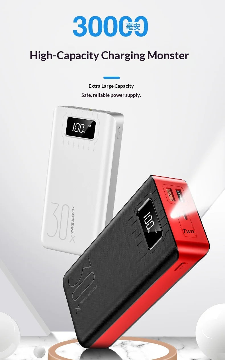 Power bank with a large capacity of 30000 mAh fast charging for mobile phones mobile power bank charging digital display