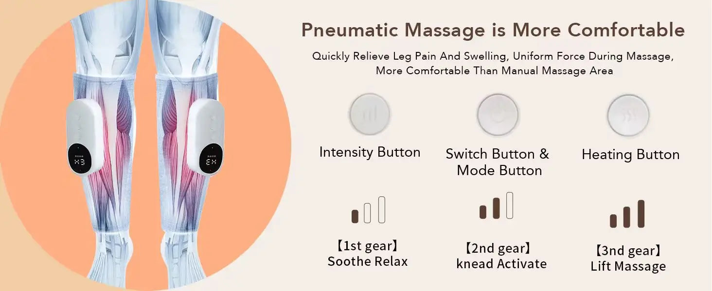 Leg Massager with Heat and Compression, Legs Massage for Circulation and Pain Relief , Heating Calf Leg Air Compression Massager
