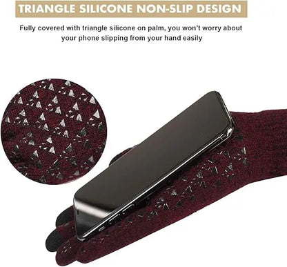 Winter Gloves for Men Women, Touch Screen Gloves, Upgraded Thicken Anti-Slip Silicone Gel, Thermal Soft Knit Lining